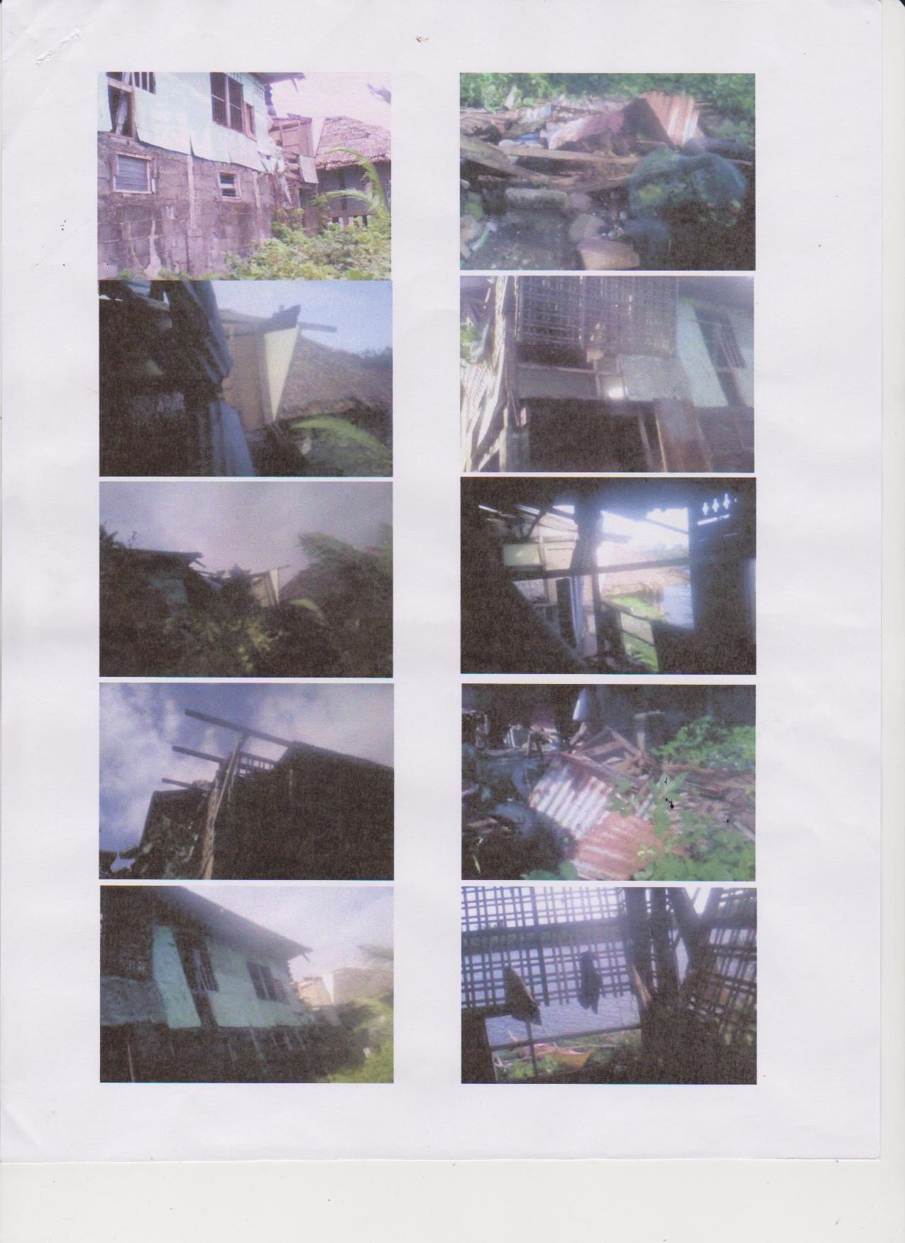 A printed collage of photos showing houses damaged by Typhoon Haiyan in the Philippines